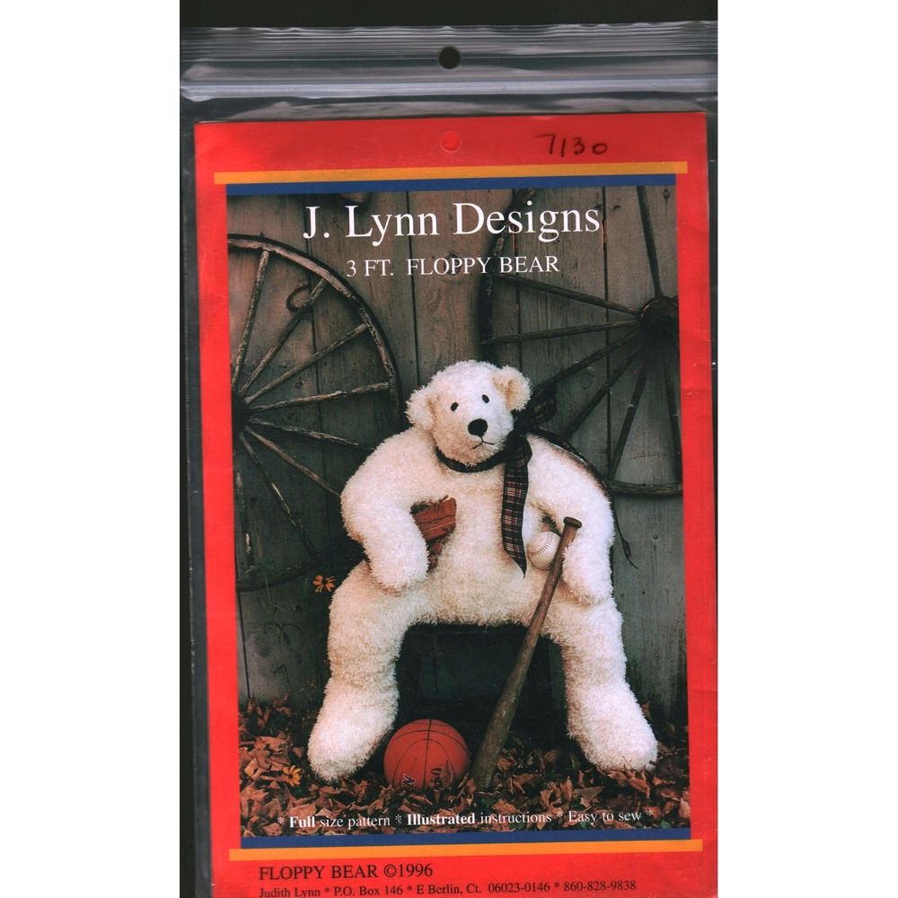 J. Lynn Designs 3 Ft Floppy Bear Sewing Pattern Vintage 1996 Judith Lynn 146